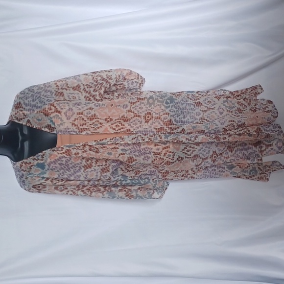 NWT SONOMA WATERCOLOR IKAT LONG KIMONO (BROWN MULTI / OS) - Picture 1 of 7